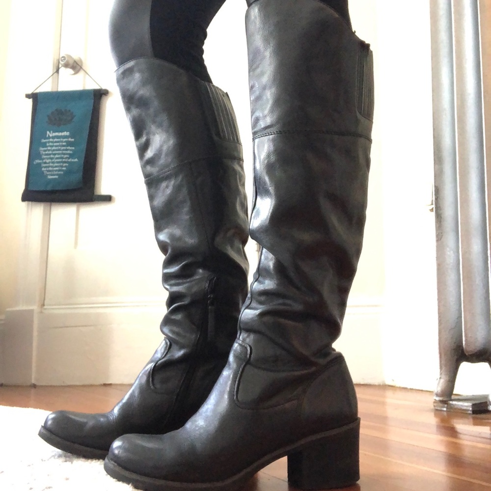 Black Leather over the knee boots wide calf